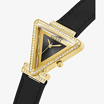 Guess Fame Womens Gold Tone Case & Genuine Black Leather Watch - GW0504L5 GUESS Guess Fame Womens Gold Tone Case & Genuine Black Leather Watch - GW0504L5 GUESS