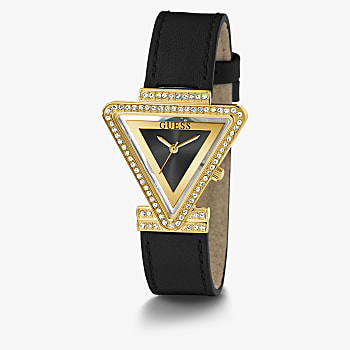 Guess Fame Womens Gold Tone Case & Genuine Black Leather Watch - GW0504L5 GUESS Guess Fame Womens Gold Tone Case & Genuine Black Leather Watch - GW0504L5 GUESS