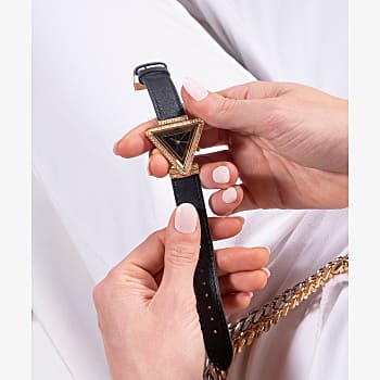 Guess Fame Womens Gold Tone Case & Genuine Black Leather Watch - GW0504L5 GUESS Guess Fame Womens Gold Tone Case & Genuine Black Leather Watch - GW0504L5 GUESS