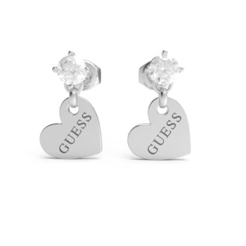 Guess Crystal & 10mm Heart Charm Silver Plated Earrings - JUBE01083 JWRHT/U GUESS JEWELLERY 