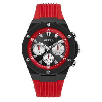 Guess Poseidon Gents Black Case Red Silicone Watch - GW0268G2 GUESS 