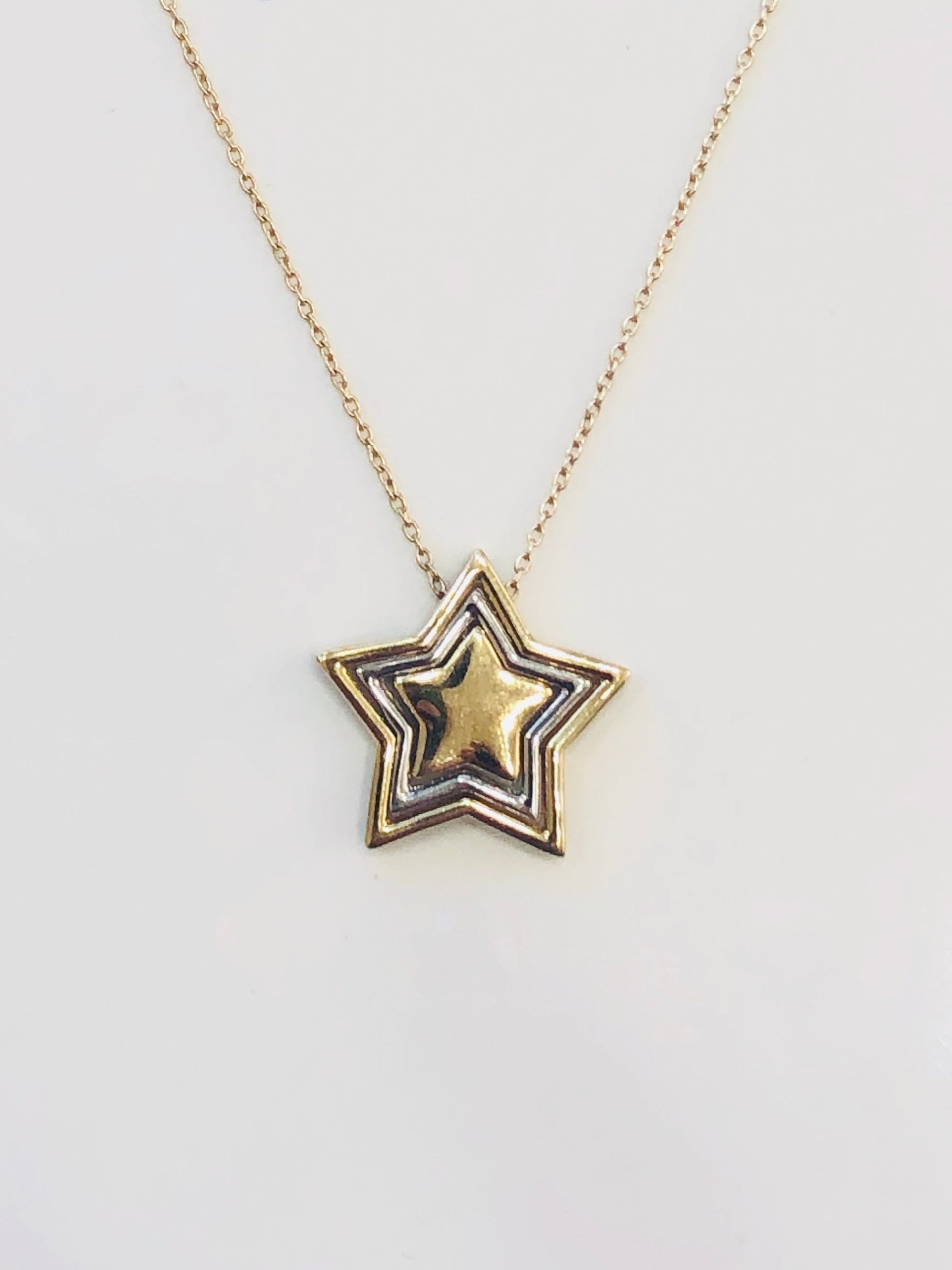 9ct Gold Chain With 9ct Yellow & White Gold Star Pendant Gold Pendants 