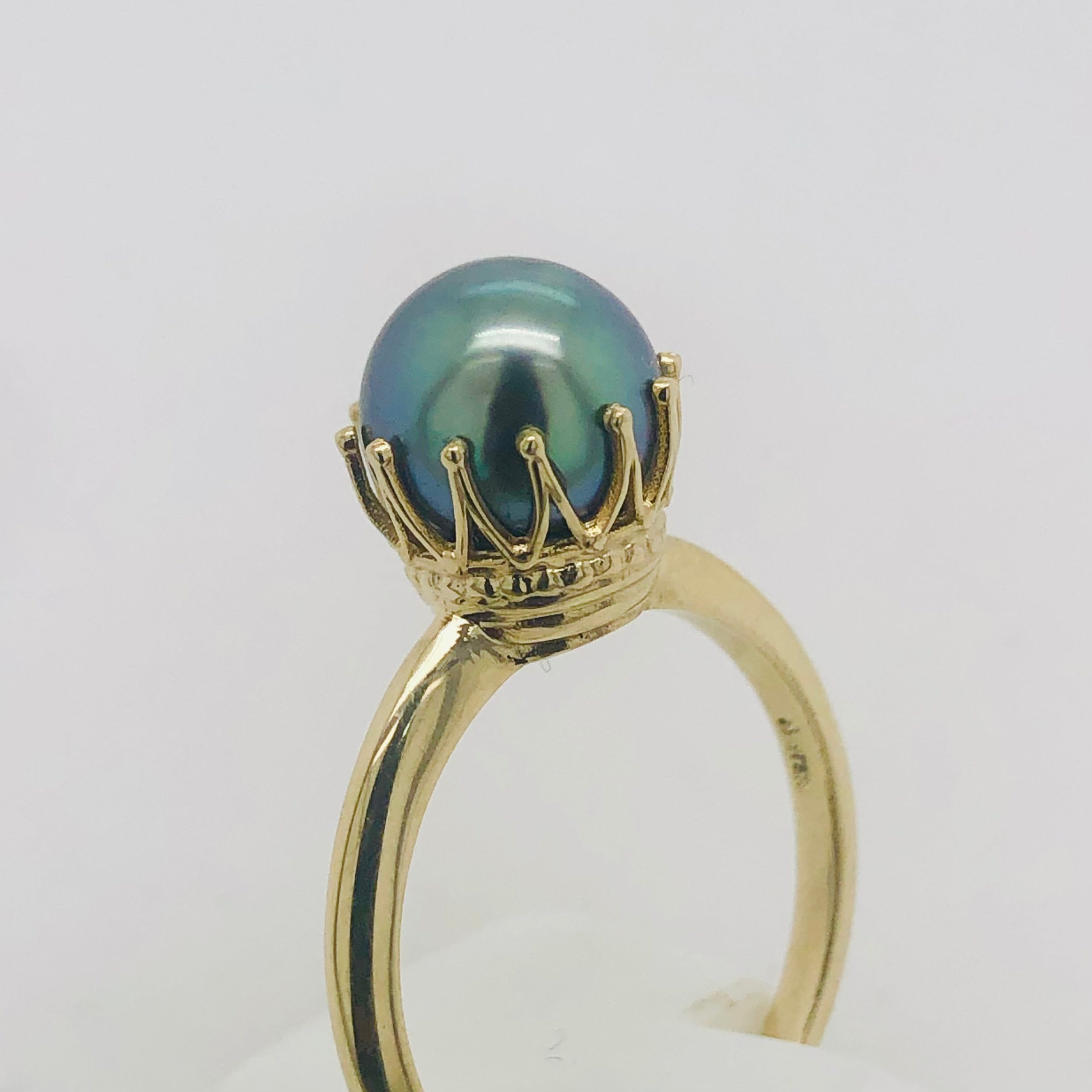 9ct Yellow Gold 8.5-9.0mm Tahitian Black Pearl Ring Crown Setting Gold Pearl Jewellery, Pearl Jewellery 