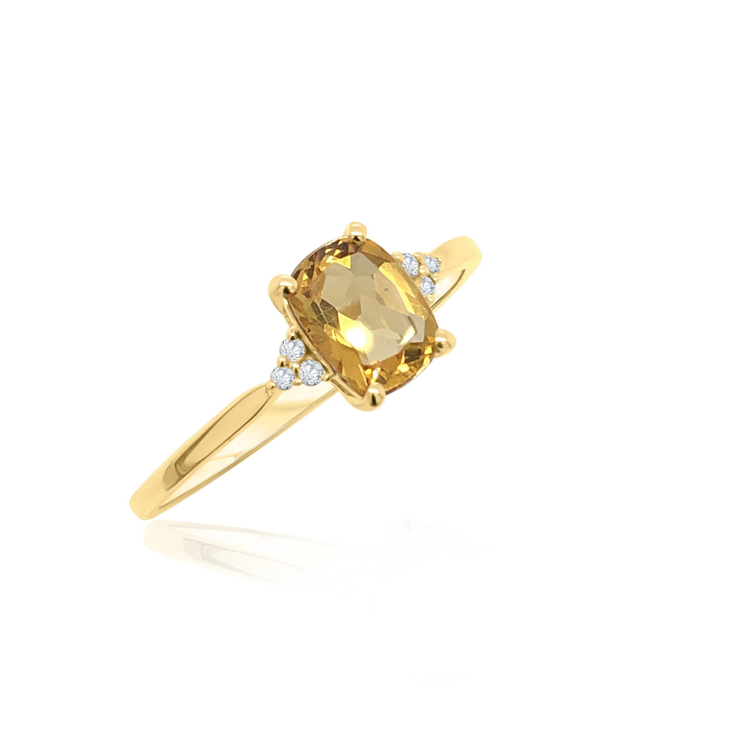 9ct Yellow Gold Citrine & Diamond Ring Gold Rings 