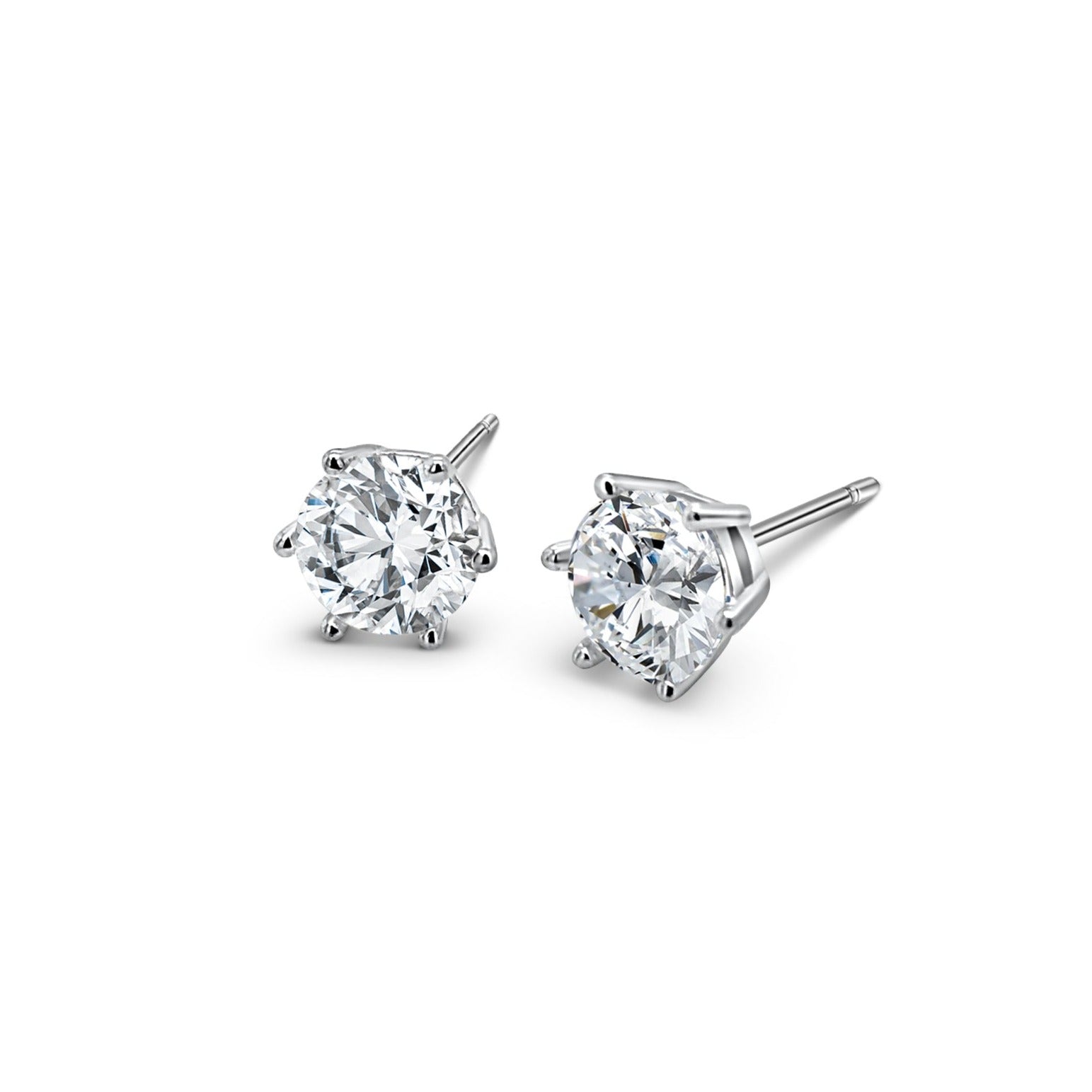 Sterling Silver Cubic Zirconia 6mm Round Stud Earrings STERLING SILVER EARRINGS 