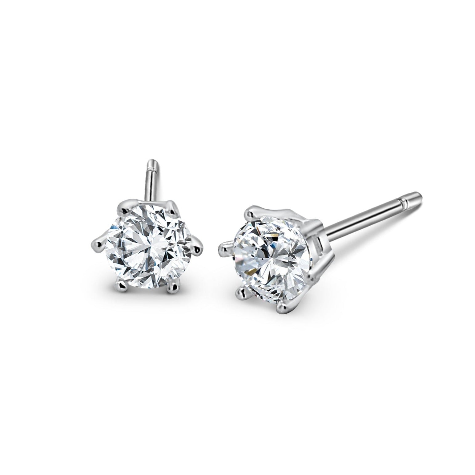 Sterling Silver Cubic Zirconia 4mm Round Stud Earrings STERLING SILVER EARRINGS 