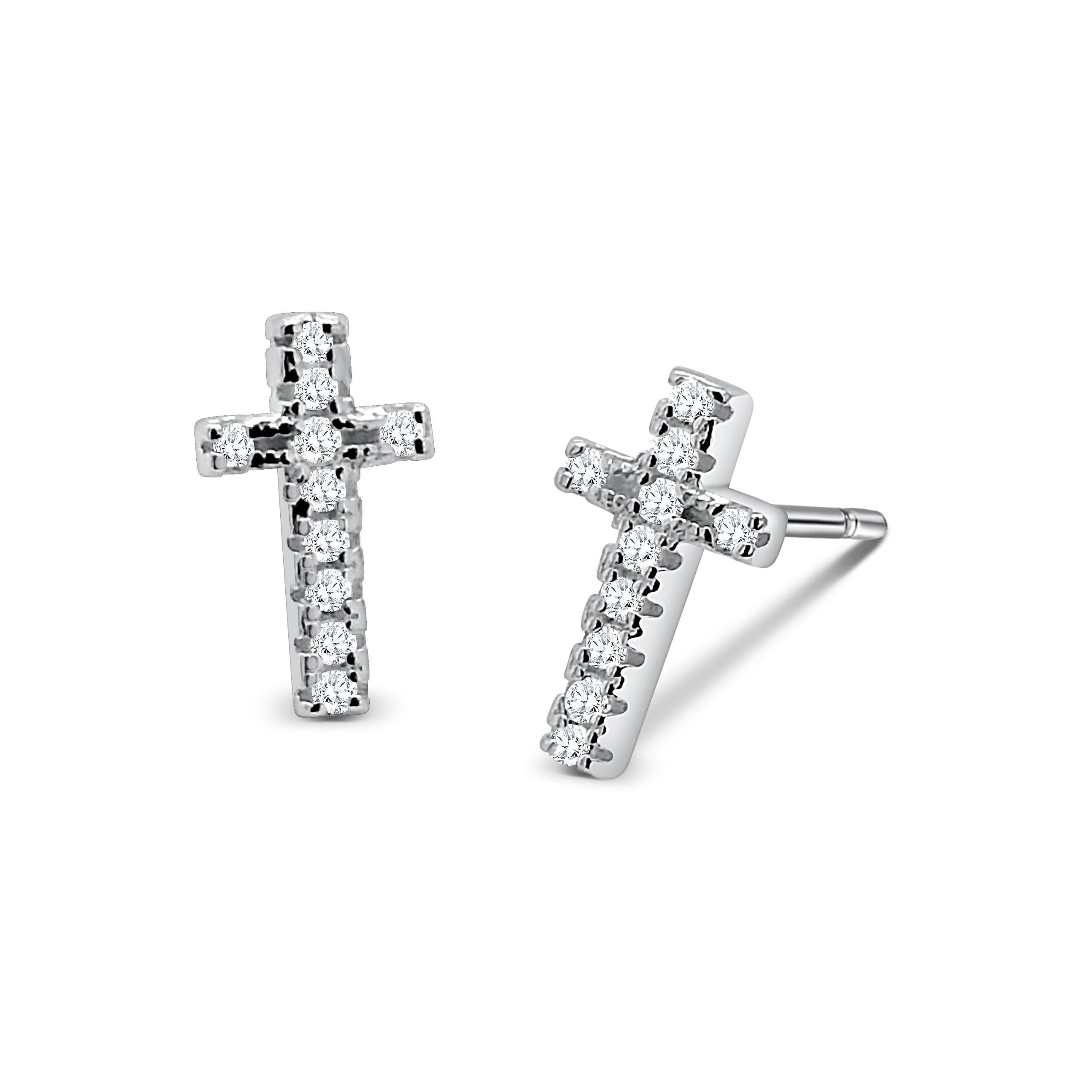 Sterling Silver Cubic Zirconia Cross Stud Earrings STERLING SILVER EARRINGS 
