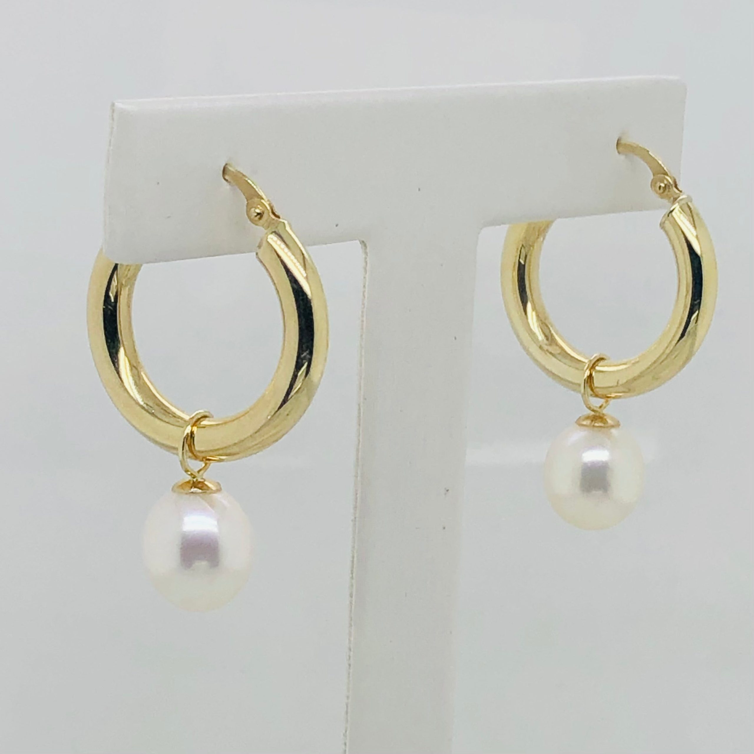 Hoop Earrings with Cultured Freshwater Pearls in 9ct Yellow Gold Gold Pearl Jewellery, Pearl Jewellery Hoop Earrings with Cultured Freshwater Pearls in 9ct Yellow Gold Gold Pearl Jewellery, Pearl Jewellery