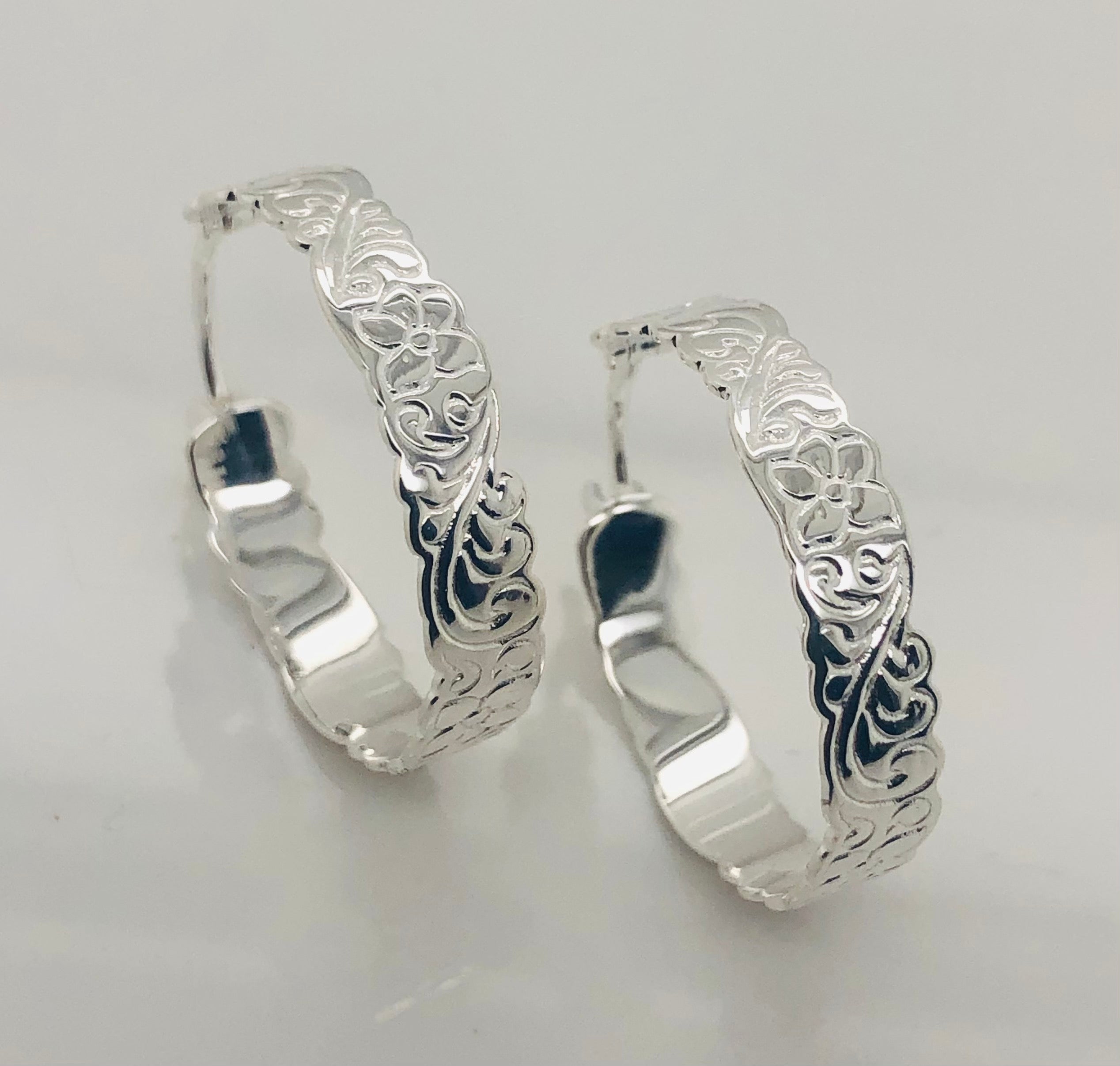 Sterling Silver Hawaiian Design Hoop Earrings 5mm Wide x 22mm STERLING SILVER EARRINGS 
