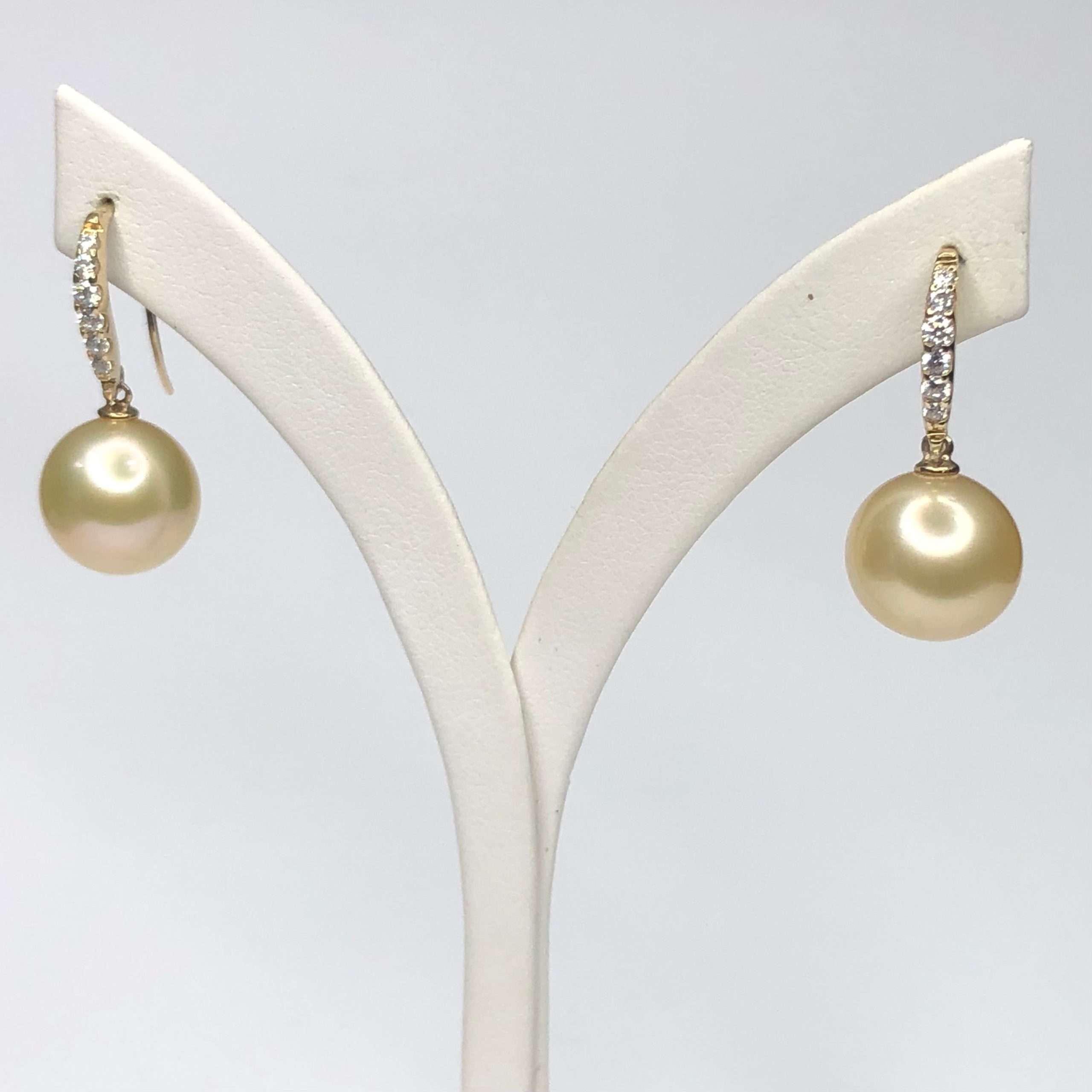 9ct Yellow Gold South Sea Golden Pearl 11.5-12.0mm Hook Earrings With Cubic Zirconia Setting Gold Pearl Jewellery, Pearl Jewellery 