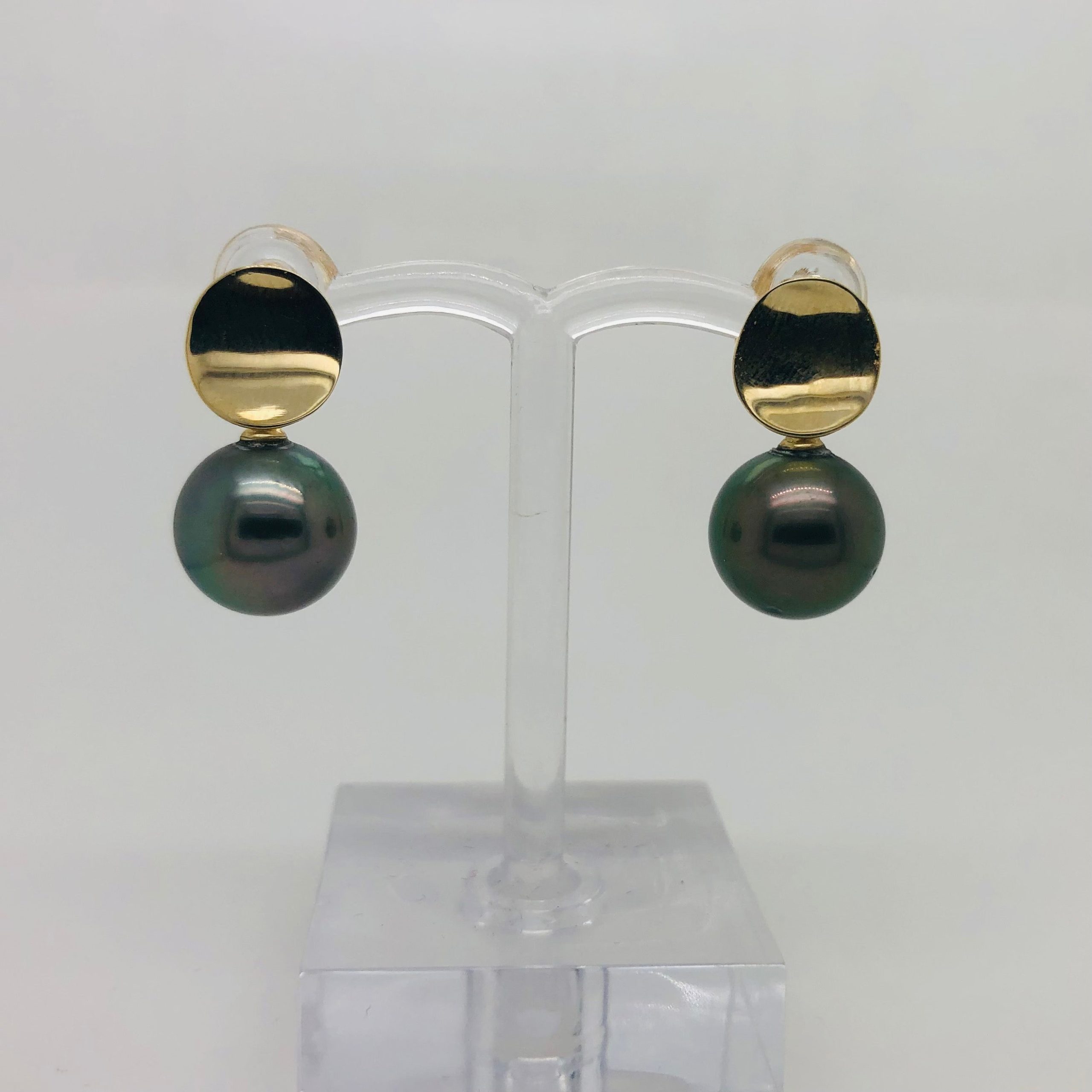 9ct Yellow Gold 11.50-12.00mm Tahitian Black Pearl Stud Earrings Gold Pearl Jewellery, Pearl Jewellery 