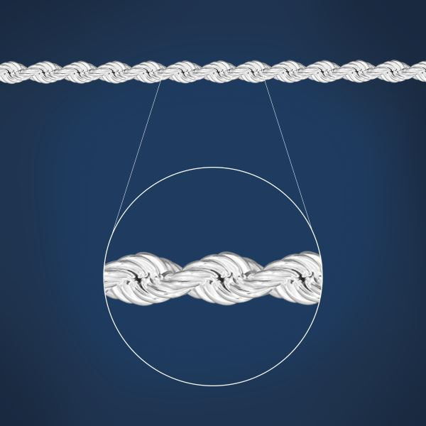 Sterling Silver 7.90mm Heavy Diamond Cut Hollow Rope Chain Sterling Silver Chains 