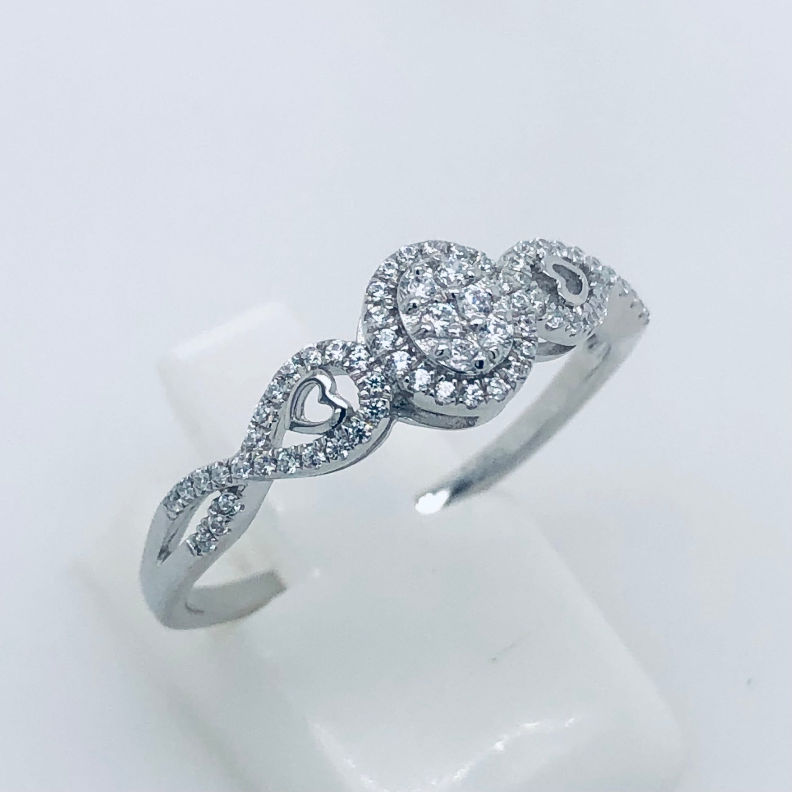 Sterling Silver Cluster Ring With Cubic Ziconia Setting and Crossover Band Sterling Silver Rings 