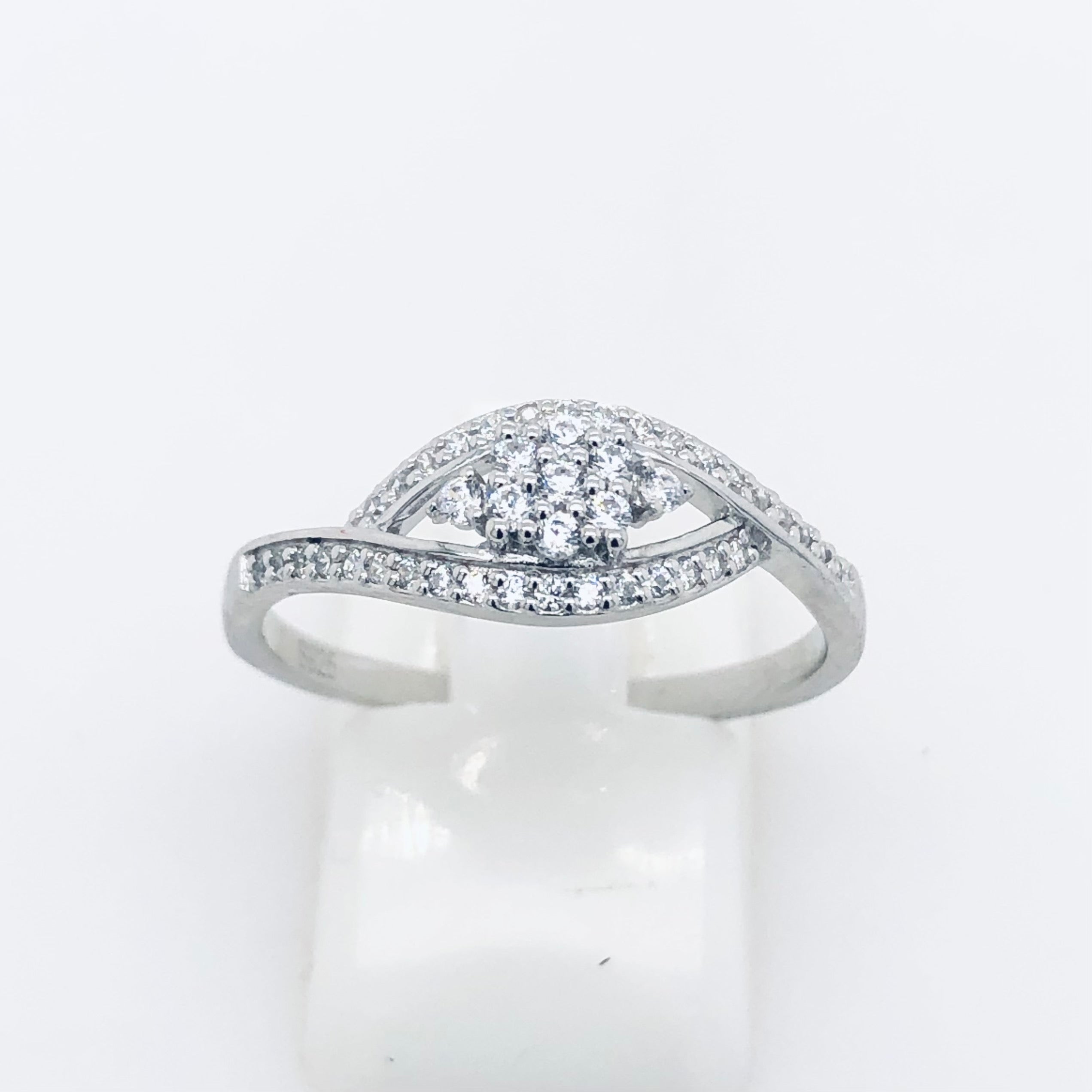 Sterling Silver Crossover Ring With Cubic Ziconia Setting Sterling Silver Rings 