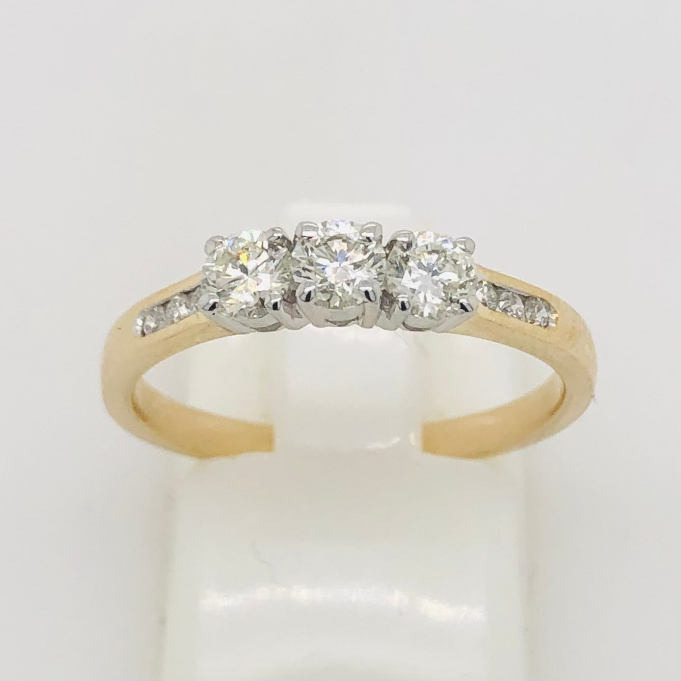 Three Stone Engagement Ring with 0.60 Carat TW of Diamonds in 9ct Yellow & White Gold Gold Rings Three Stone Engagement Ring with 0.60 Carat TW of Diamonds in 9ct Yellow & White Gold Gold Rings