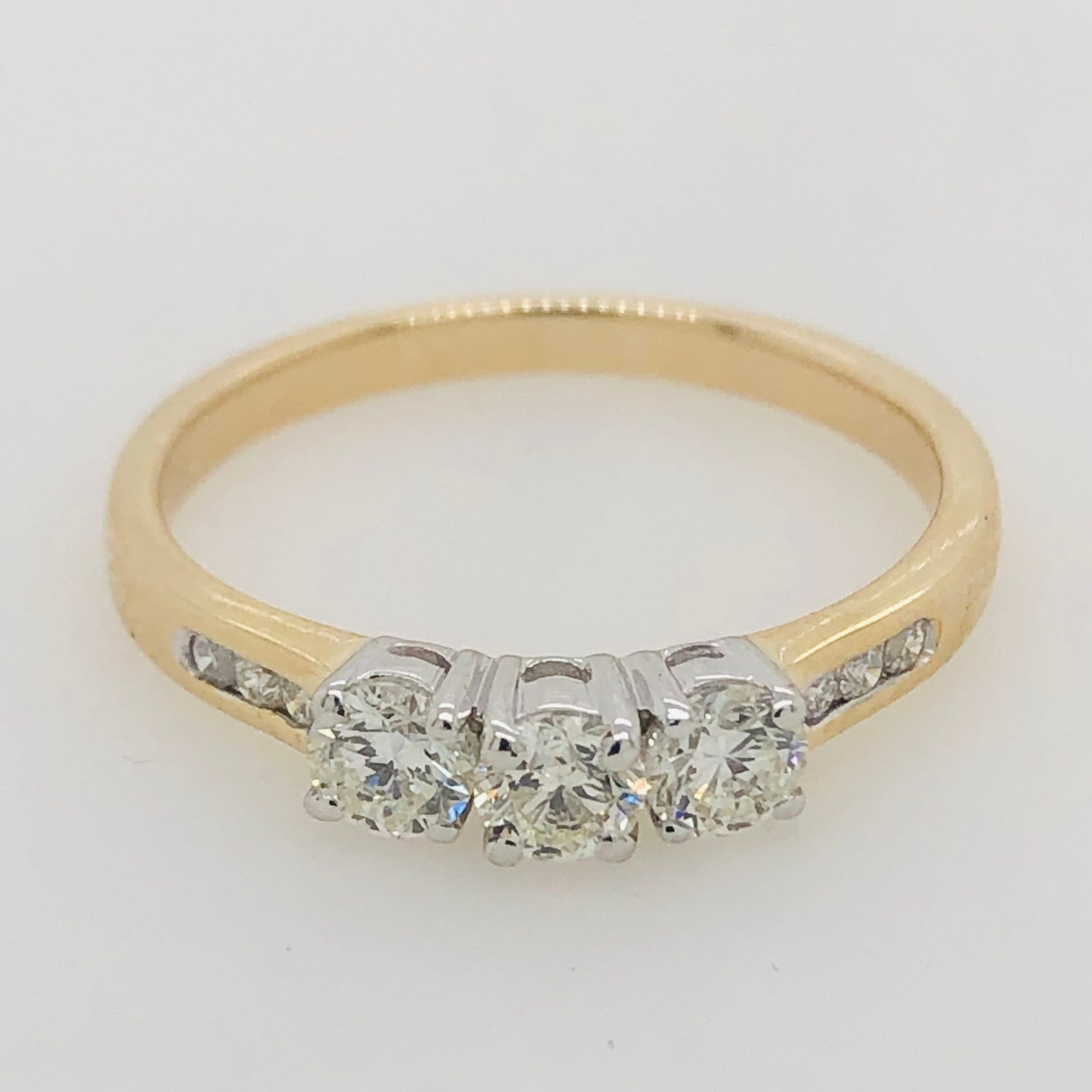 Three Stone Engagement Ring with 0.60 Carat TW of Diamonds in 9ct Yellow & White Gold Gold Rings 