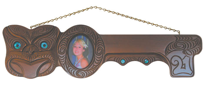 Large Mask 21st Key Wooden Maori Carved Design - Design WM430 21st Keys 