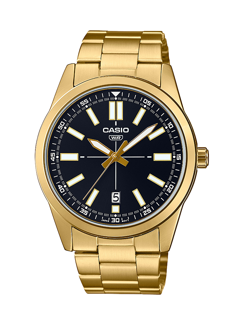 Casio Analogue Stainless Steel Gold Tone With Black Dial Watch - MTPVD02G-1E CASIO 