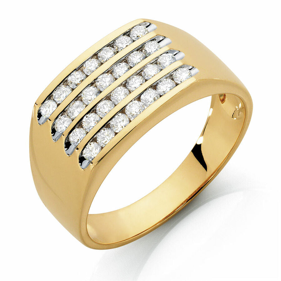 9ct Yellow Gold Men's Ring with 1 Carat TW of Diamonds Gold Rings, Men's Gold Rings 
