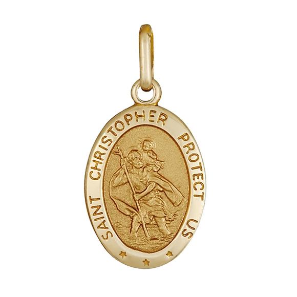 Classic 9ct yellow gold oval St Christopher pendant, 15mm x 20mm, with a polished finish - 5P0097 Gold Pendants 
