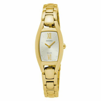 Seiko SUP320 Ladies Solar Gold Tone Dress Watch – Rectangular Case Seiko 