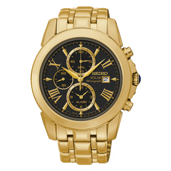 SEIKO LE GRAND SPORT BLACK DIAL GOLD TONE WATCH - SSC196 Seiko 