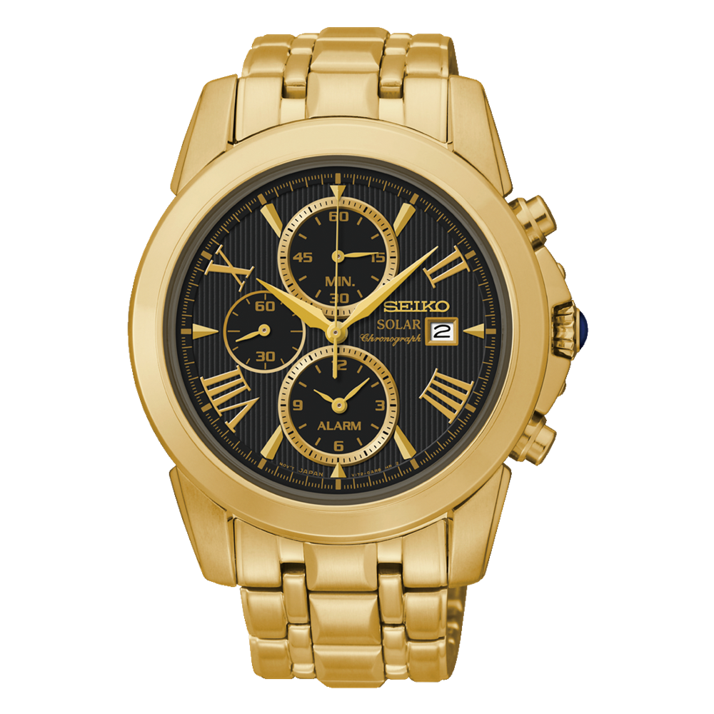 SEIKO LE GRAND SPORT BLACK DIAL GOLD TONE WATCH - SSC196 Seiko 