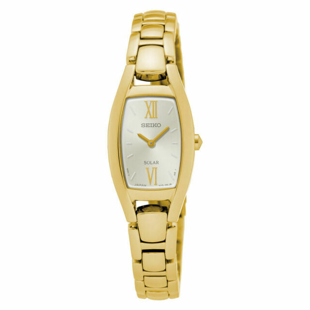 Seiko SUP320 Ladies Solar Gold Tone Dress Watch – Rectangular Case Seiko 