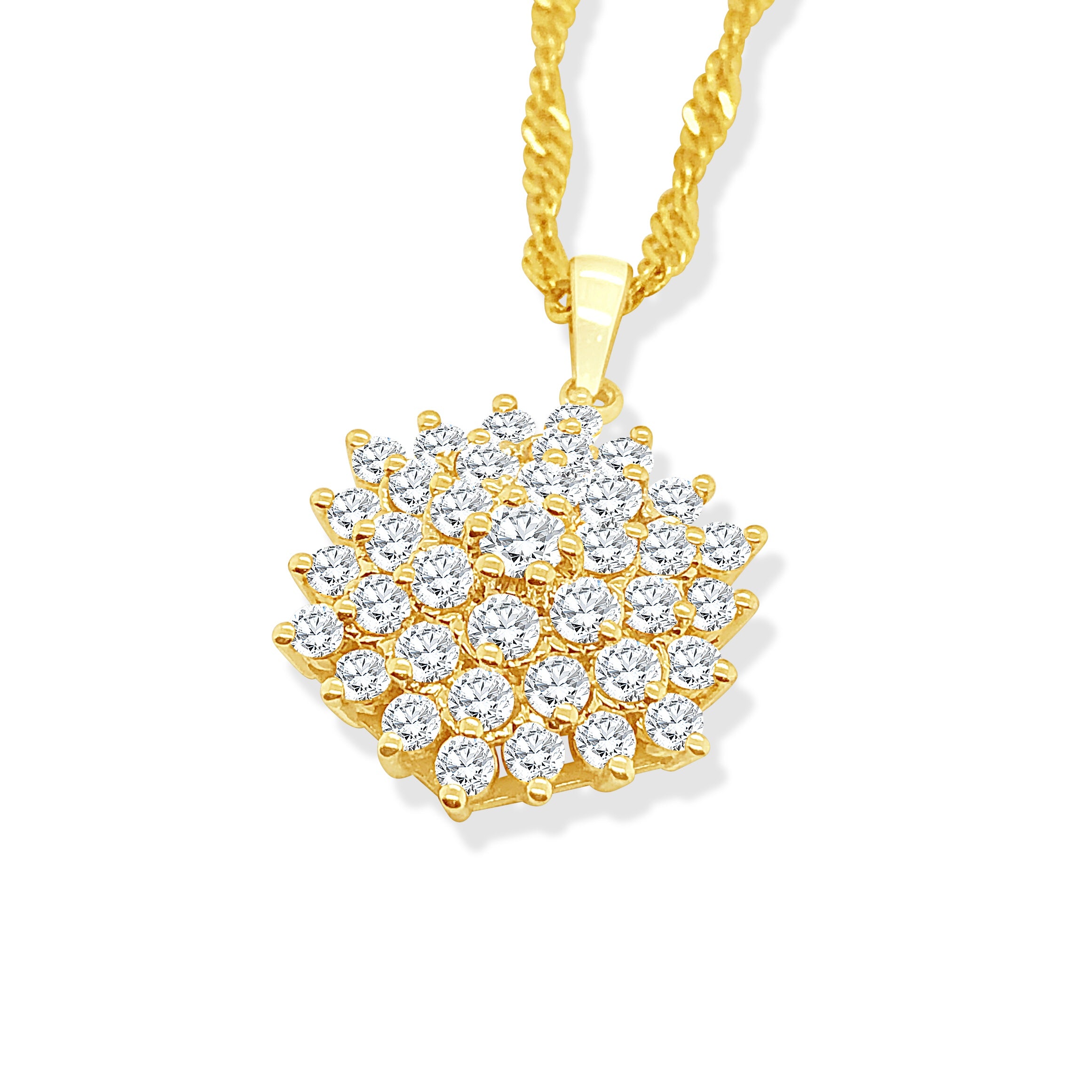 Large 9ct Yellow Gold Cluster Pendant with Cubic Zirconia Setting Gold Pendants 
