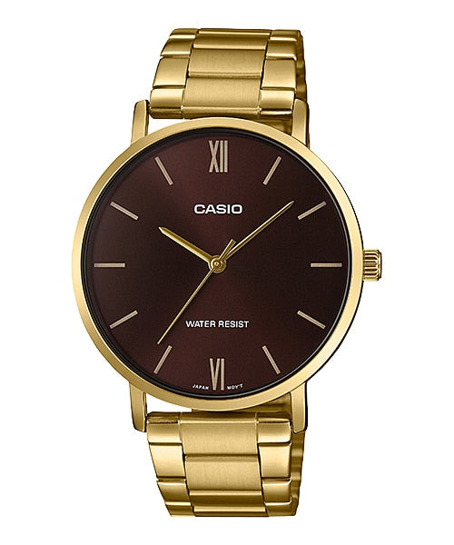 Casio Mens Analogue Stainless Steel Brown Dial Watch - MTPVT01G-5B CASIO 