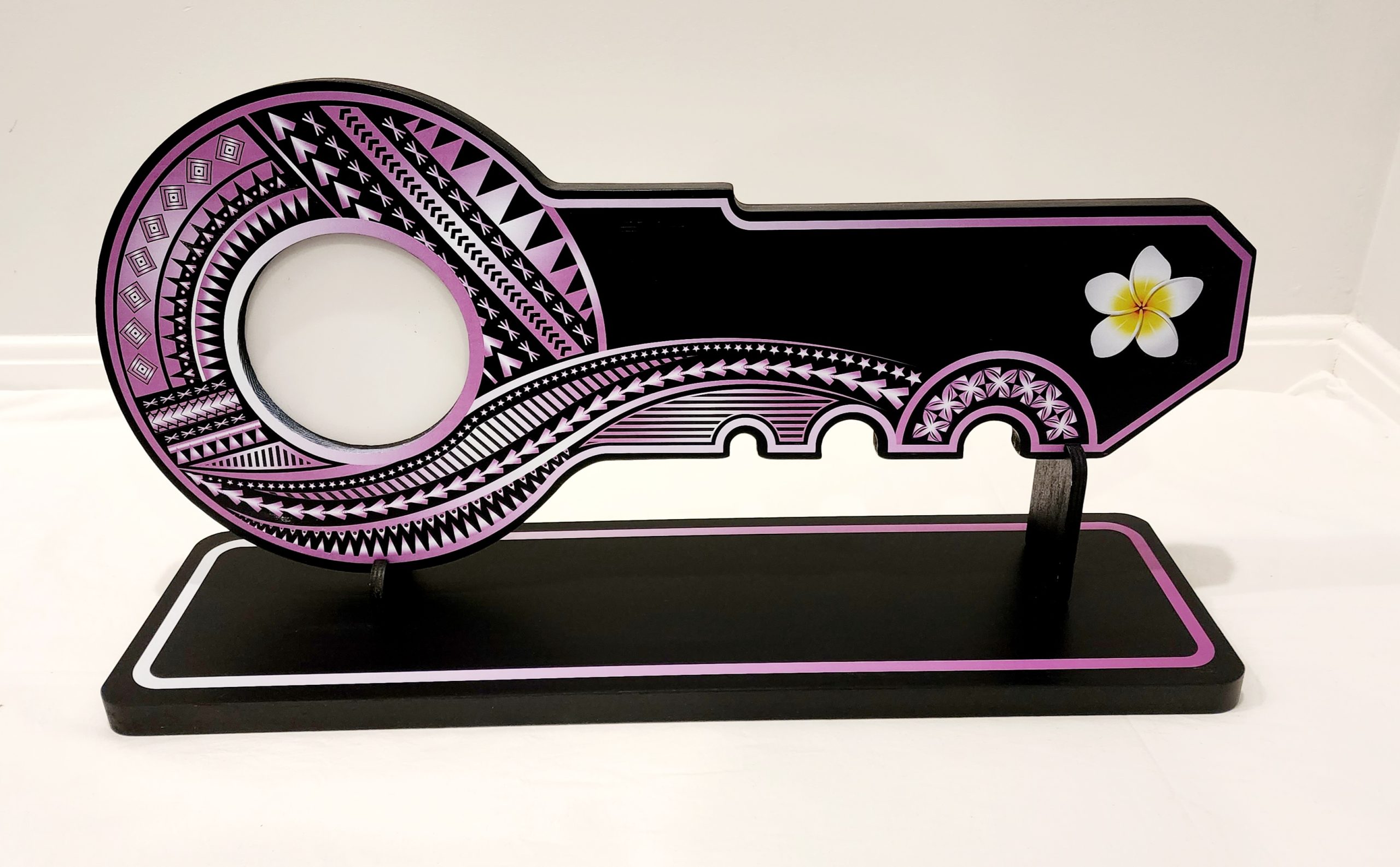 Island Design Purple Theme Colour UV Printed Birthday Key with White Frangipani and Matching Colour Stand - Design 2257 21st Keys Island Design Purple Theme Colour UV Printed Birthday Key with White Frangipani and Matching Colour Stand - Design 2257 21st Keys
