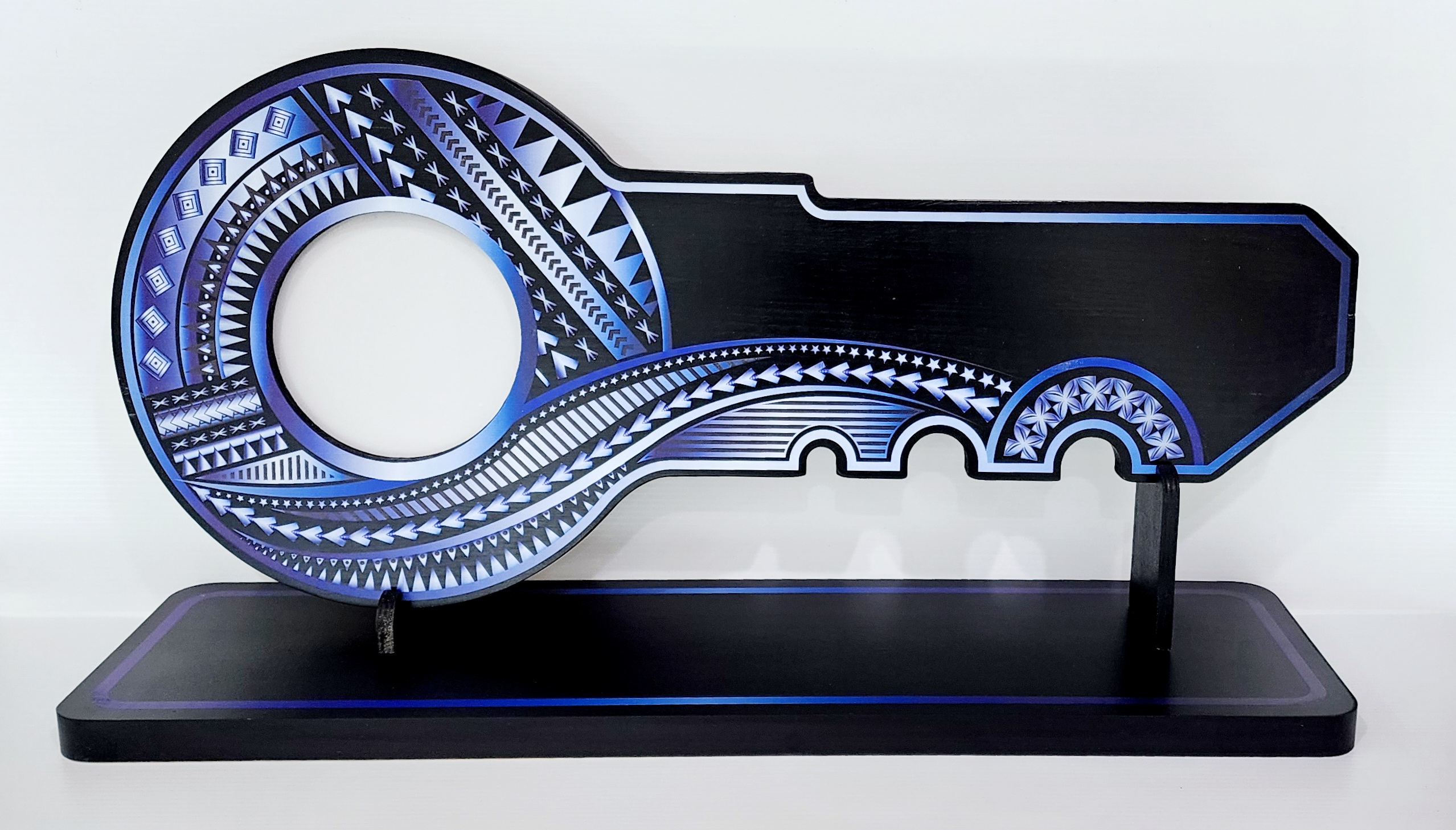 Island Design White & Blue Theme Colour UV Printed Birthday Key with Matching Stand 21st Keys 