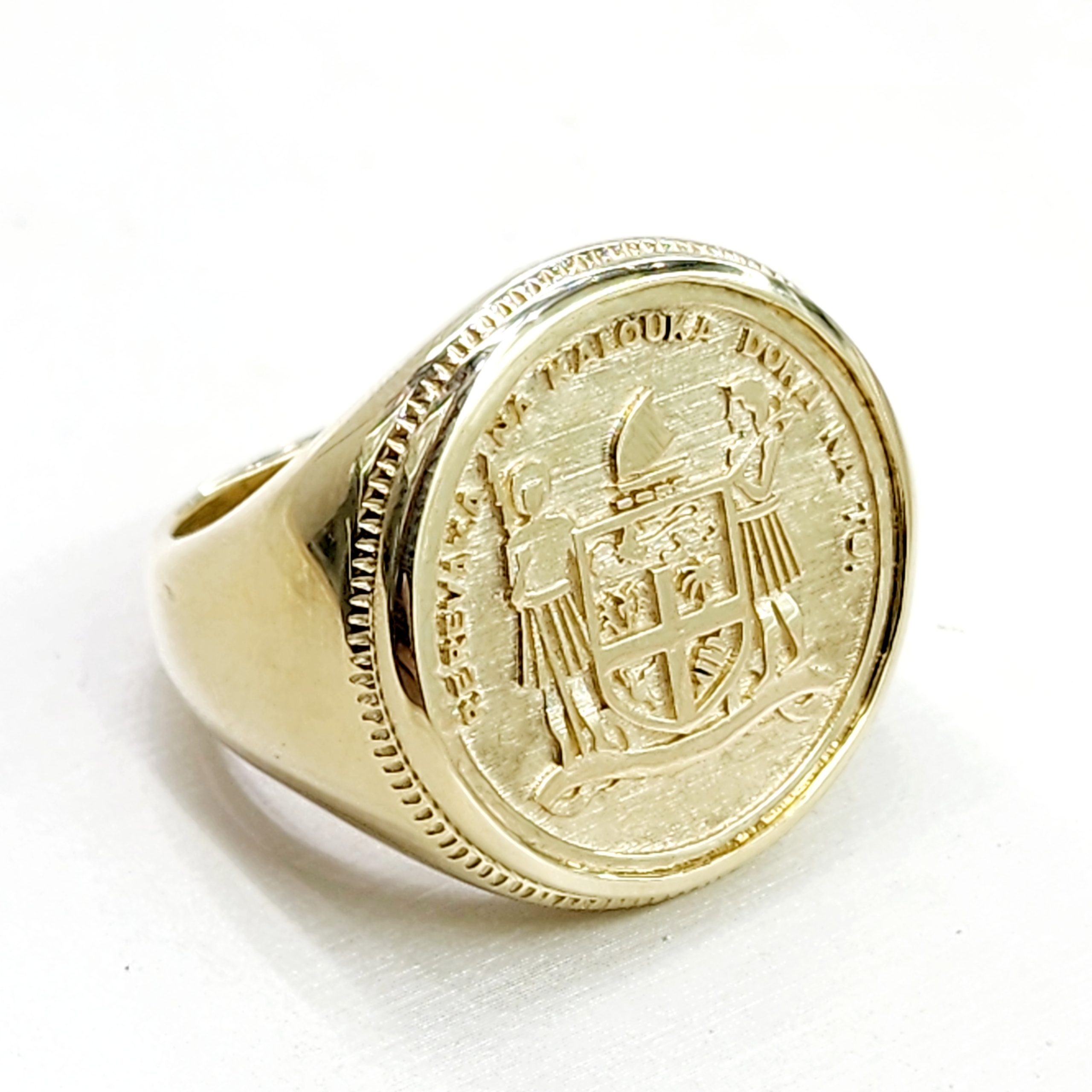 9ct Yellow Gold Coat of arms of Fiji Ring Gold Rings, Men's Gold Rings 