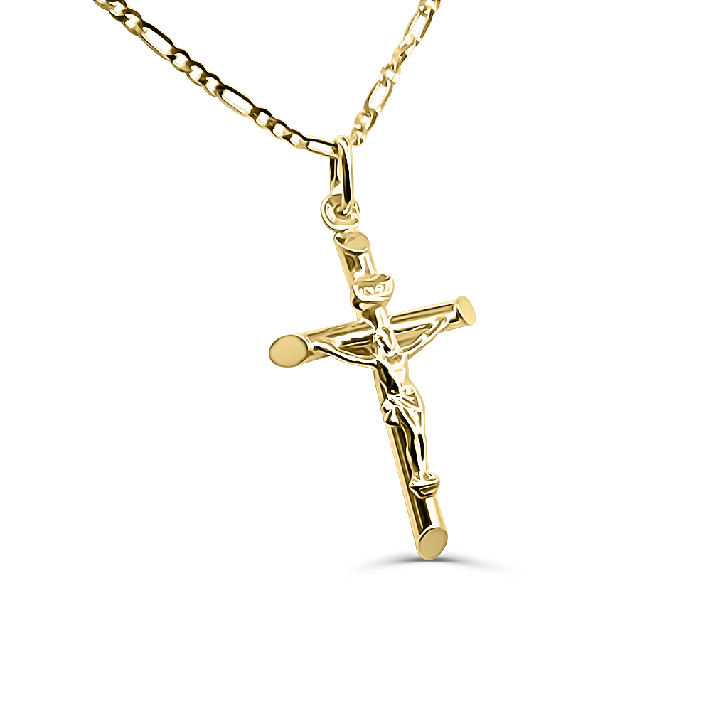 9ct Yellow Gold Crucifix Cross Pendant 22mm Wide with Chiseled Edge Gold Pendants 