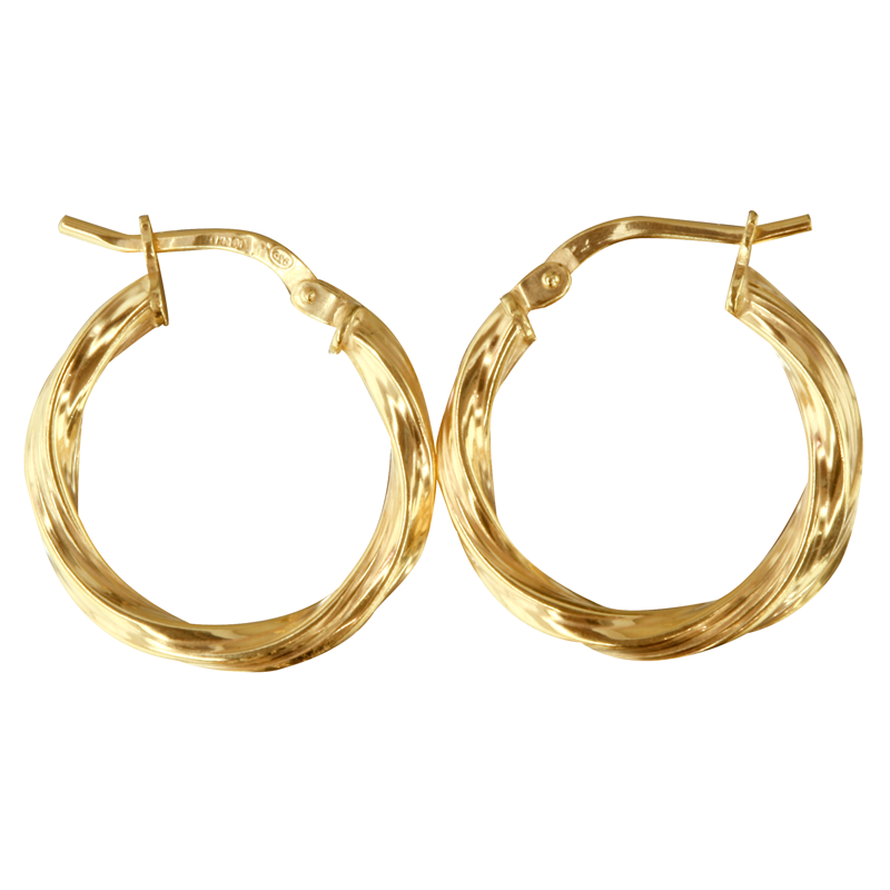 9ct Yellow Gold Silver Filled Twist 15mm Diameter Hoop Earrings Gold & Silver Bonded Earrings, Gold Earrings 