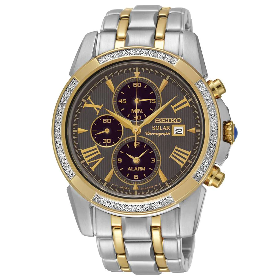 Seiko Le Grand Two-Tone Diamond Accented Mens Solar Chronograph Watch - SSC312 Seiko 
