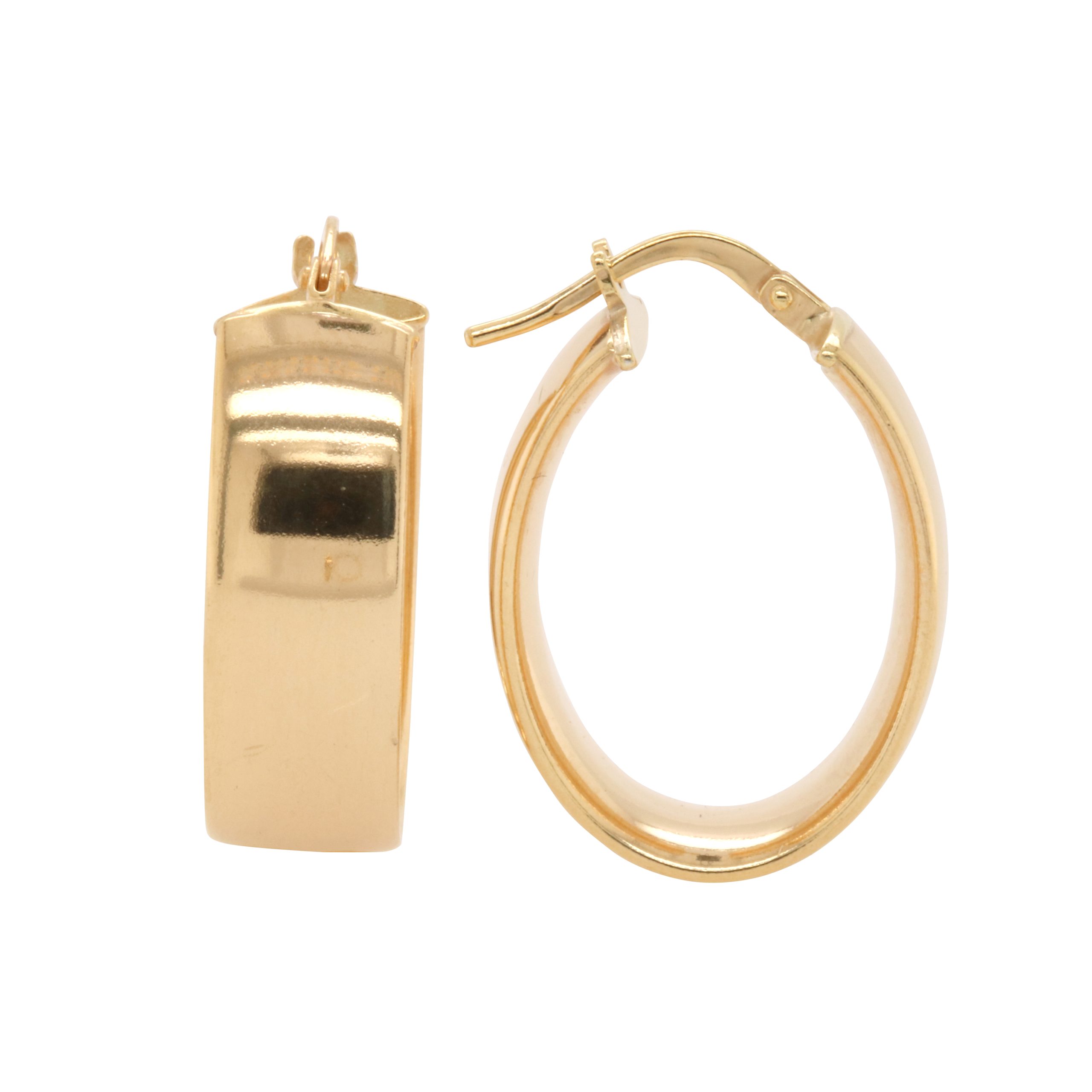 9ct Yellow Gold Silver Filled Oval Comfort Fit Hoop Earrings Gold & Silver Bonded Earrings 