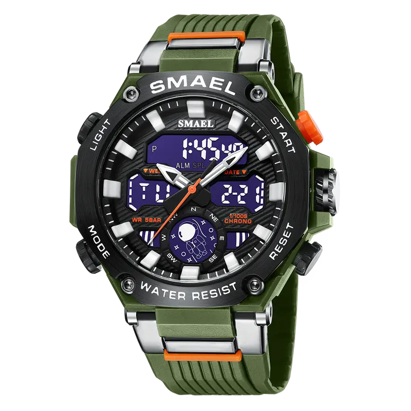 SMAEL Digital/Analog Men's Watch with Multifunction - Army Green Dress Watches 