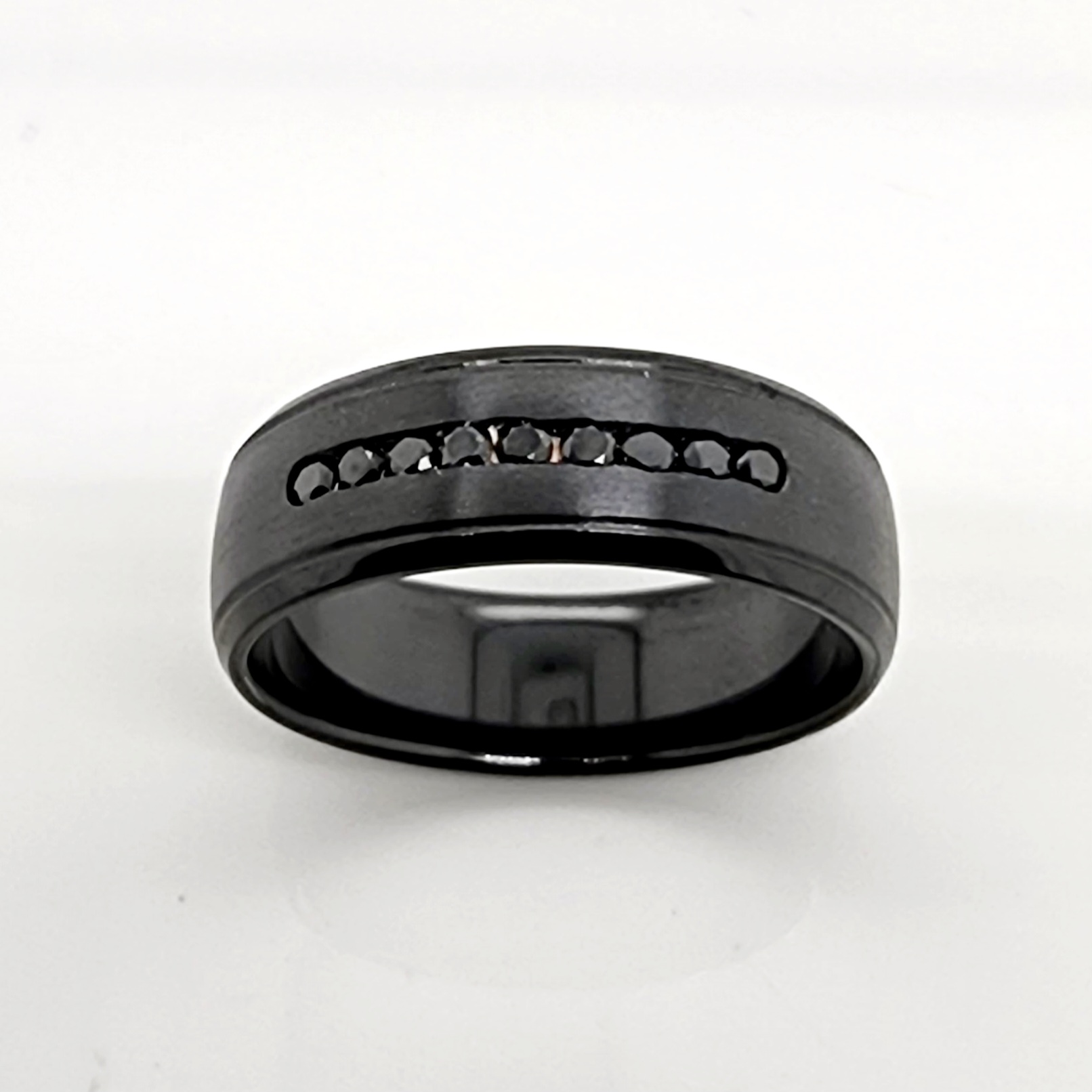 Black Zirconium Band 7mm Wide with Black Diamonds Gold Rings, Men's Gold Rings Black Zirconium Band 7mm Wide with Black Diamonds Gold Rings, Men's Gold Rings