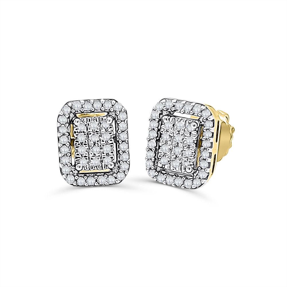 10ct Yellow Gold 1/4ct Radiant Cluster Setting Halo Diamond Stud Earrings Gold Earrings 