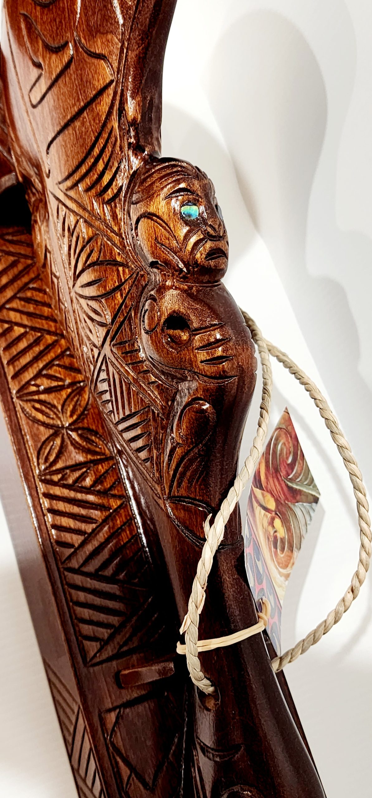 Hand Carved 21st Wahaika on Base with Island Patterns with Paua Shell Eyes 21st Keys Hand Carved 21st Wahaika on Base with Island Patterns with Paua Shell Eyes 21st Keys