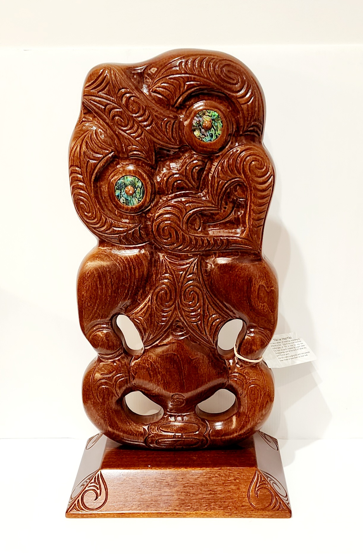 Large Carved Tiki or Hei-Tiki on Base with Paua Shell Eyes Inlay 21st Keys 