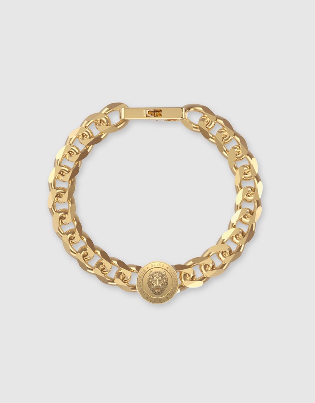 Guess 21mm Lion Coin Head Emblem Gold Tone Stainless Steel Bracelet GUESS JEWELLERY 