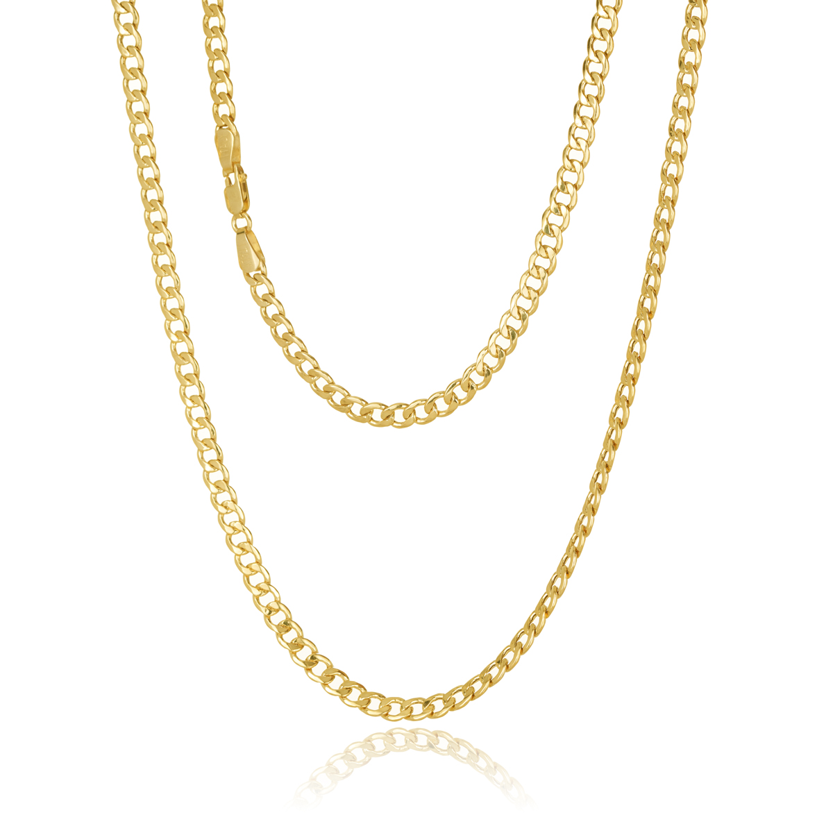 9ct Yellow Gold Super Flat Hollow Curb Link 4mm Wide Chain Gold Chain 
