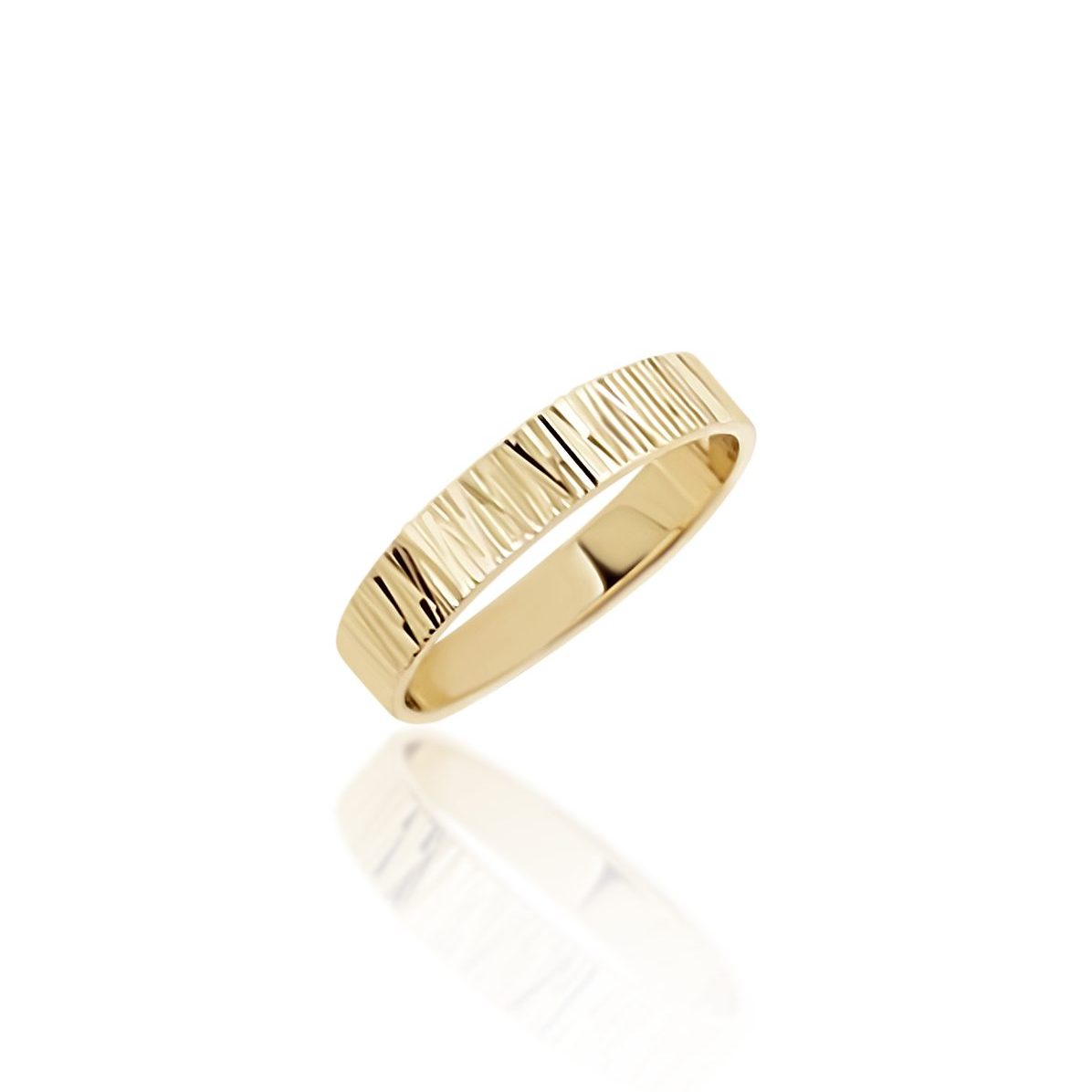 9ct Yellow Gold 4mm Wide Faceted Wedding Ring with Diamond Cut Bark Cross Finish 9ct Gold Ring, Gold Jewellery, Gold Rings 