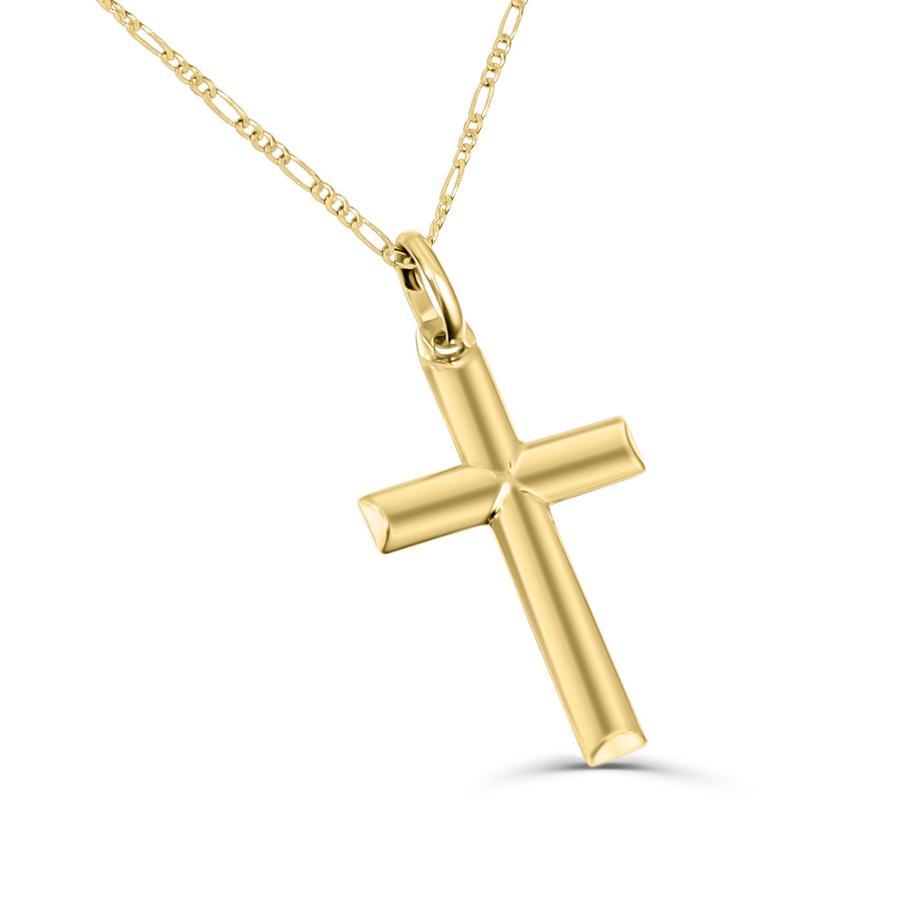 9ct Yellow Gold Polished Hollow Oval Tubed Cross Pendant 21mm Wide Gold Pendants 