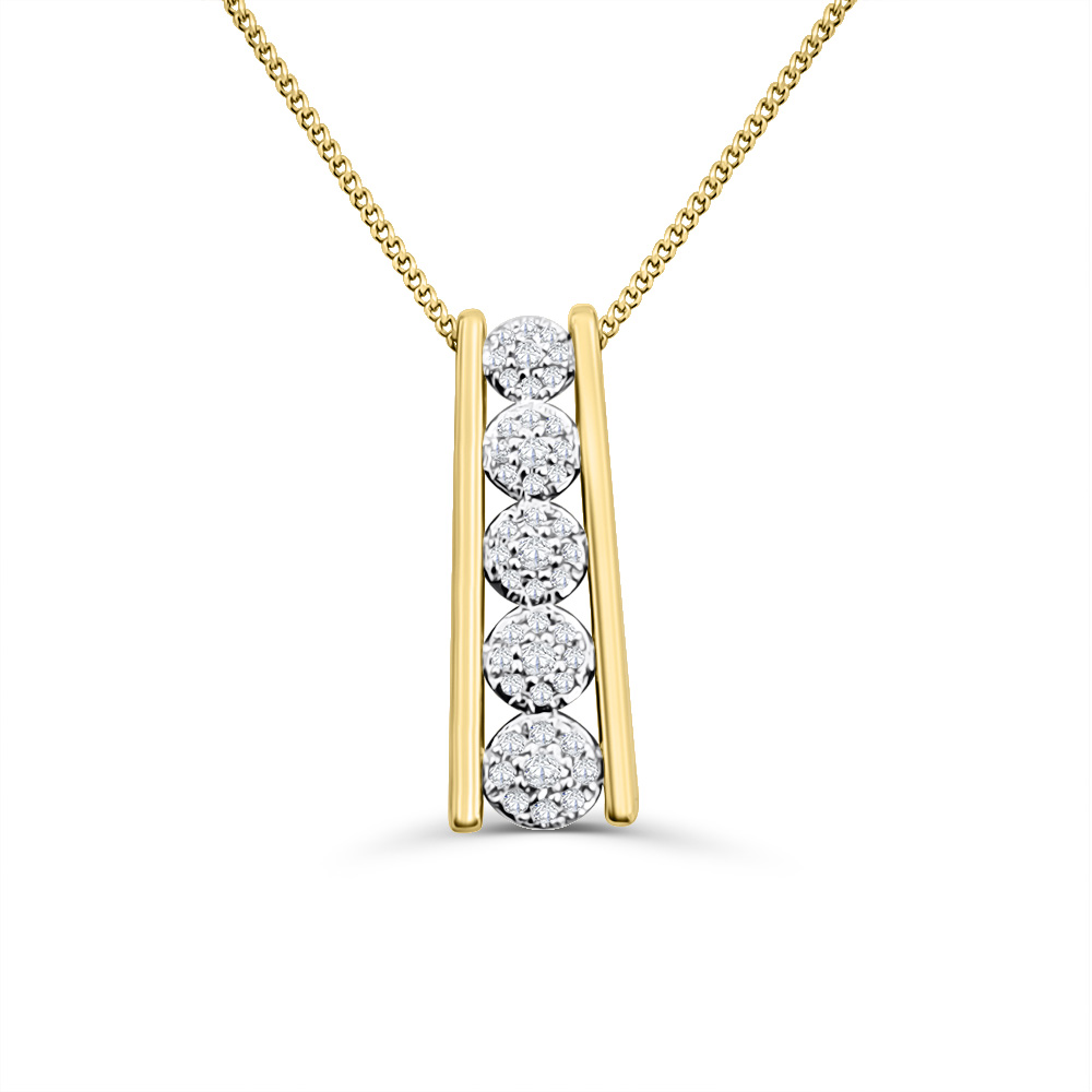10ct Yellow Gold Vertical Diamond Cluster Pendant Gold Pendants 