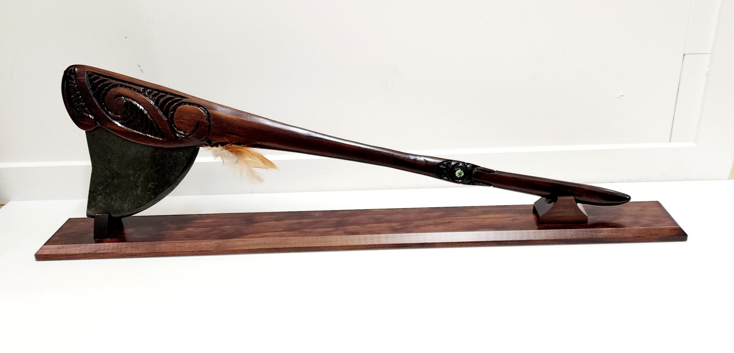 Large Wooden Carved Maori Axe - Tewha Tewha with New Zealand Greenstone Blade NIXON, WATCH 