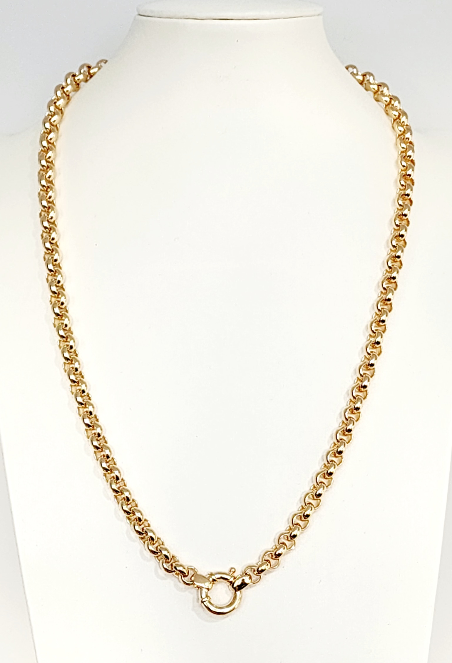 55cm 9ct Yellow Gold Classic Hallow Belcher Chain with Bolt Ring Gold Chain 