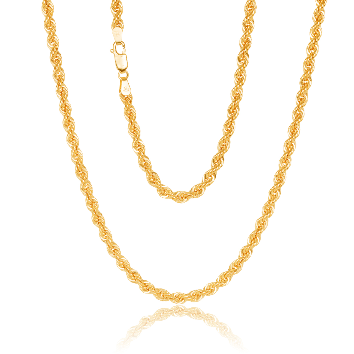 9ct Yellow Gold Classic Hollow Rope Chain 80 Gauge 4.40mm Gold Chain 